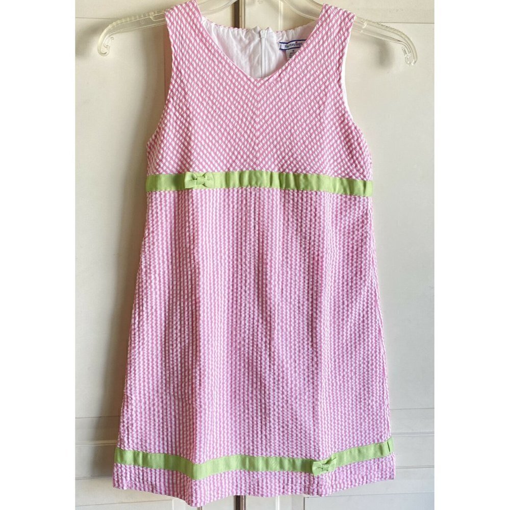 Hartstrings Girl’s Sleeveless Pink White Seersucker Cotton Easter Dress Sz‎ 8